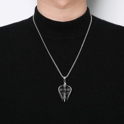 HZMAN Angel Wing Necklace for Men Women Stainless Steel Gothic Punk Angel Wing Cross/Angel Pendant Faith Amulet Jewelry Gift - color: Skull Cross