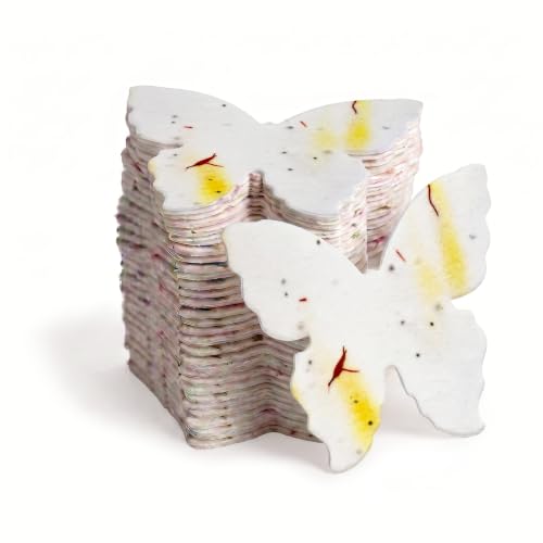50 Large (2.85" h x 3" w) Yellow Butterfly Gift Wrap Tags | Writable & Plantable Gift Tags Seed Paper, Mom's Gift for Birthday, Use for Wedding, Baby Shower, Party Favors, & DIY Crafts - color: Yellow Butterfly, size: Large