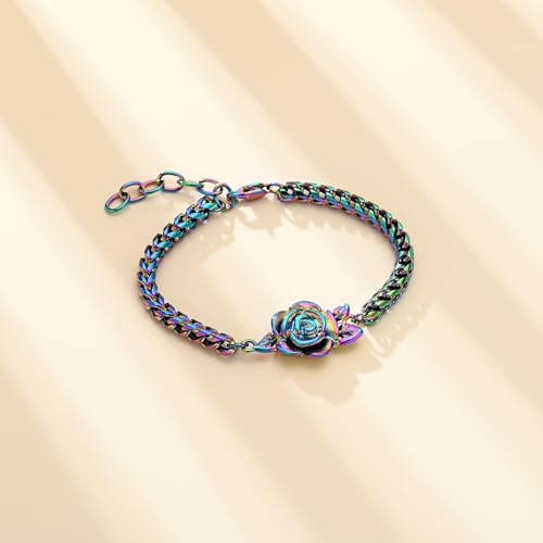 Minicremation Women's Adjustable Rose Urn Bracelet Ashes Holder Memorial Elegant Link Chain Keepsake Cremation Bangle to Hold Ashes - color: Colorful-A