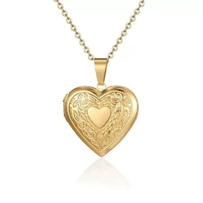 Vintage Engraved Flower Empaistic Photo Locket Pendant Necklaces Dainty Gold Silver Oval Round Heart Locket Hold Photo Picture Clavicle Chain Necklace for Women Men Souvenir Memorial Jewelry - style: Gold C