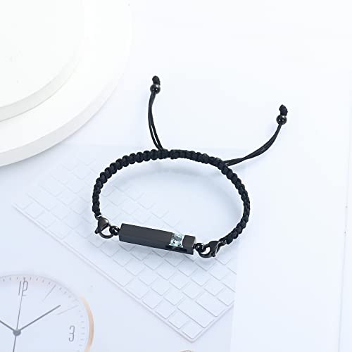 XSMZB Urn Bracelet for Ashes Stainless Steel Crystal Cube Cremation Bangle Locket Memorial Ashes Holder Keepsake for Women Men - color: Black-Light Blue