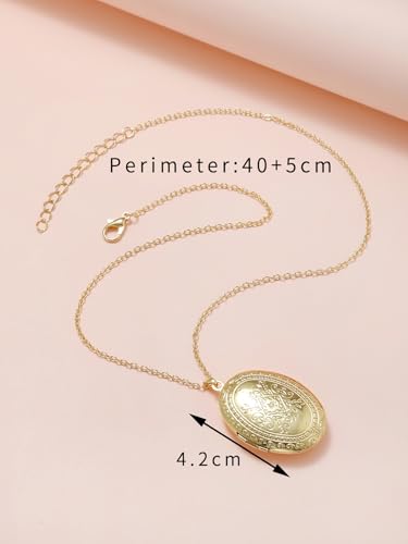 Vintage Engraved Flower Empaistic Photo Locket Pendant Necklaces Dainty Gold Silver Oval Round Heart Locket Hold Photo Picture Clavicle Chain Necklace for Women Men Souvenir Memorial Jewelry - style: Gold B