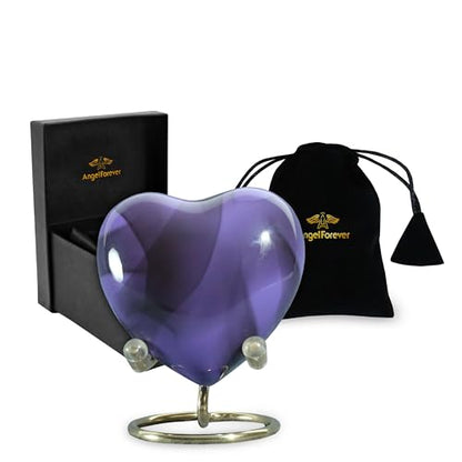 Heart Urn with Stand & Box Keepsake Urn for Human Ashes Mini Cremation Urn for Men & Women (Purple) - color: Purple