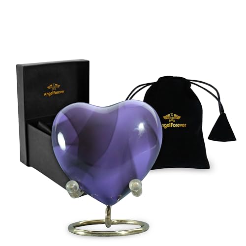 Heart Urn with Stand & Box Keepsake Urn for Human Ashes Mini Cremation Urn for Men & Women (Purple) - color: Purple
