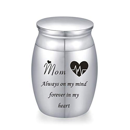 Decorative Memorial Keepsake Urns for Cremains Stainless Steel Mini 1.57 Inch High Small Funeral Urns Cremation Ashes Holder for Family Members - style: Mom