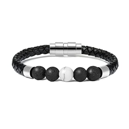 shajwo Cremation Jewelry Lava Stone Urn Bracelet for Ashes for Women Men Chakra Healing Balancing Genuine Leather Memorial Bracelets - color: Customize