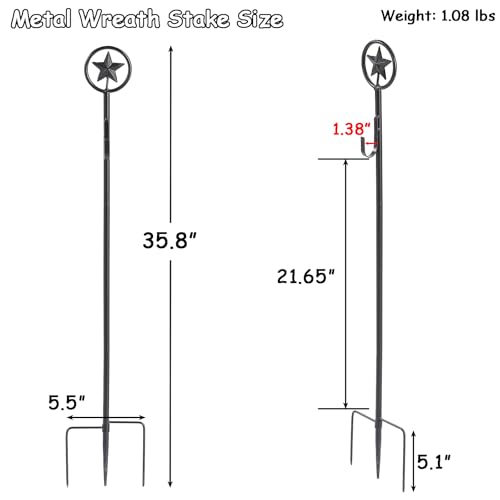 Black Metal Wreath Stake, 35.8" Decoration Stand in Ground Cemetery, Standing Wreath Hanger for Cemetery Grave Graveside Memorial Garden