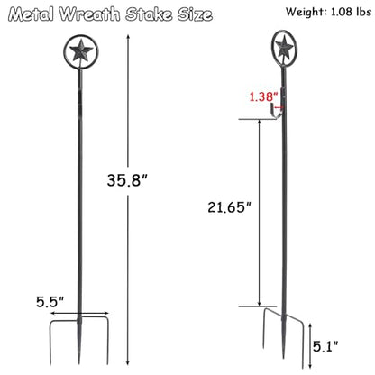 Black Metal Wreath Stake, 35.8" Decoration Stand in Ground Cemetery, Standing Wreath Hanger for Cemetery Grave Graveside Memorial Garden