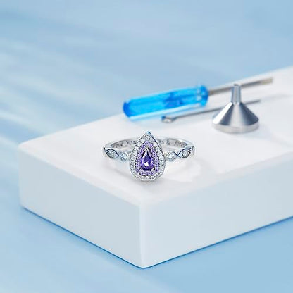 Sariel Teardrop Cremation Ring for Ashes - 925 Sterling Silver Urn Keepake Rings Memorial Jewelry for Women - color: Purple