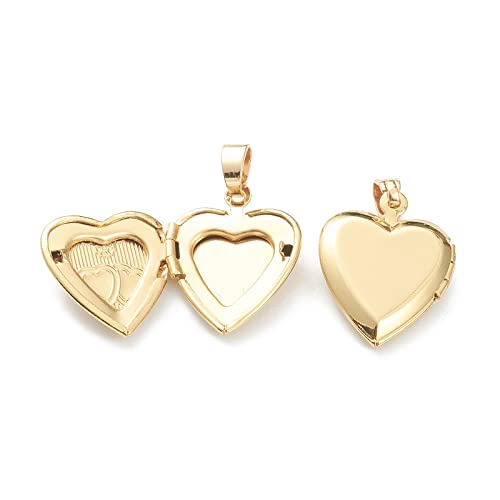 Beadthoven 10pcs Heart Locket Pendants Real 18K Gold Plated Heart Photo Frame Charms Photo Holder Memory Locket Pendants for DIY Necklace Jewelry Making - color: Gold-Heart-Double Heart