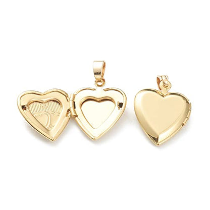 Beadthoven 10pcs Heart Locket Pendants Real 18K Gold Plated Heart Photo Frame Charms Photo Holder Memory Locket Pendants for DIY Necklace Jewelry Making - color: Gold-Heart-Double Heart