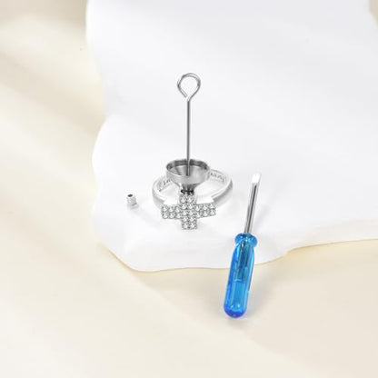 Urn Ring for Ashes Sterling Silver Urn Ring Keepsake Memorial Jewelry Gifts for Women - color: cross