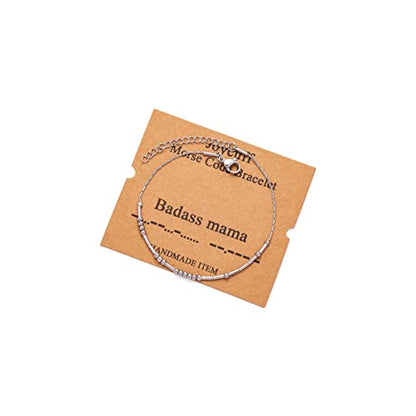 Morse Code Bracelets for Women, Gold Silver Stainless Steel Beads Bracelets - style: B*d*ss mama-Silver