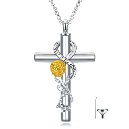 Cross Urn Necklaces for Ashes Sterling Silve 12 Month Birth Flower Cremation Jewelry for Ashes Urn Pendant Keepsake Memorial Pendant Necklace for Ashes for Human Women Pet - color: 10-Oct-Marigold, style: Personalized