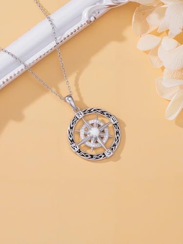 WINNICACA Celtic Knot Necklace 925 Sterling Silver Celtic Pendant Irish Urn Necklace Jewelry Birthday Anniversary Valentine's Day Gifts for Her Women Wife Girlfriend Daughter - style: 3-Compass Necklace(Oxidation)