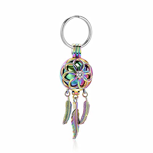 shajwo Cremation Jewelry Dream Catcher Urn Keychain for Ashes for Women Men Memorial Angel Wing Human Pet Ashes Pendant - color: Rainbow 3