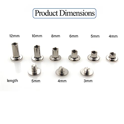 Silver Chicago Screws Leather Kit, 6 Sizes (M5 X 4, 5, 6, 8, 10, 12) - color: Silver, size: M5*4.5.6.8.10.12mm