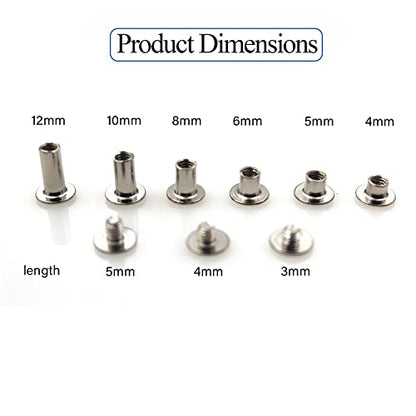 Silver Chicago Screws Leather Kit, 6 Sizes (M5 X 4, 5, 6, 8, 10, 12) - color: Silver, size: M5*4.5.6.8.10.12mm