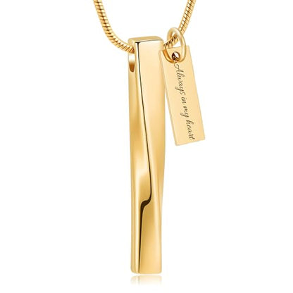 Urn Necklace for Ashes Twist Strip Cremation Jewelry Bar Ashes Necklace Memorial Keepsake Urn Pendant for Women Men Always In My Heart - color: Gold-Always