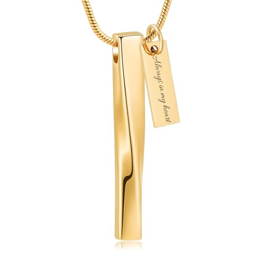 Urn Necklace for Ashes Twist Strip Cremation Jewelry Bar Ashes Necklace Memorial Keepsake Urn Pendant for Women Men Always In My Heart - color: Gold-Always