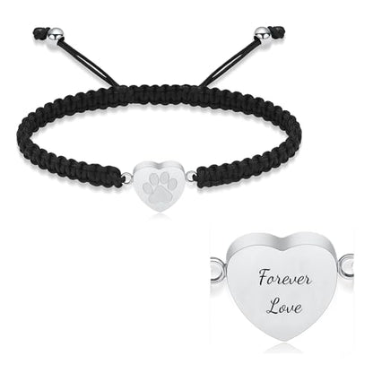 Cremation Bracelet for Pets Ashes Cat Dog Heart Paw Print Pendant Bangle Stainless Steel Memorial Urn Bracelet Cremation Jewelry - color: Customize