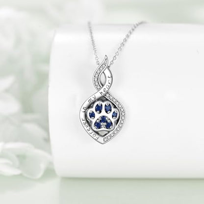Butterfly/Dragonfly/Pet Paw/Tree of Life/Maple Leaf/Cross Urn Necklace for Ashes 925 Sterling Silver Cremation Pendant Jewelry Gifts for Women Mom - color: Paw-September