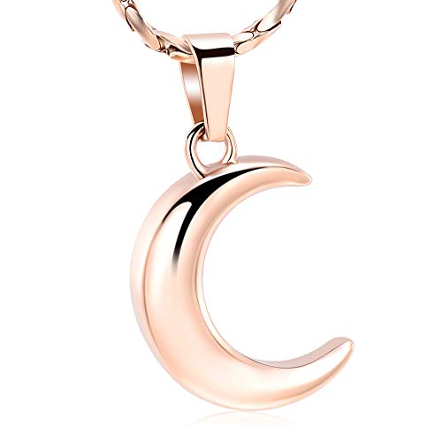 Imrsanl Cremation Jewelry for Ashes Moon Urn Necklace Stainless Steel Memorial Lockets Keepsakes Jewelry for Ashes Pendant - Fill kit - color: Rose Gold