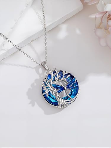 TOUPOP Butterfly Necklace for Women 925 Sterling Silver Tree of Life Butterflies Dragonfly Hummingbird Pendant Necklaces Crystal Jewelry Anniversary Christmas Birthday Gift for Her - color: Dragonfly Blue