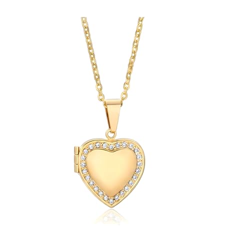 Personalized Printed Photo Locket Necklace for Women and Men, Custom Picture Pendant with Optional Back Engraving, 18K Gold-Plated Heart, Round and Unique Shapes, Memorial Gift - color: Luminous