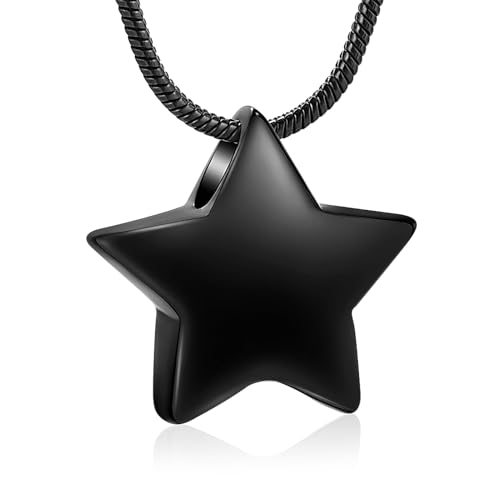 memorial jewelry Small Star Charm Cremation Urn Pendant Ashes Memorial Necklace for Woman Free Filling Kits Include - color: Black