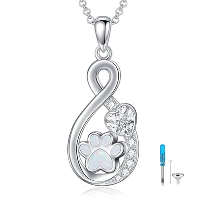 Rose & Daisy Urn Necklace - Sterling Silver Cremation Keepsake Memorial Jewelry - style: Paw Print Urn Necklace-Infinity