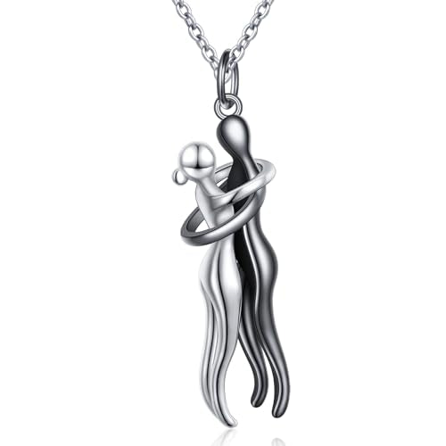 FLYOW S925 Sterling Silver Best Friend Couple Pendant Friendship Sun Moon Lotus Yin Yang Matching Bff Necklace for Women Jewelry - style: Hug