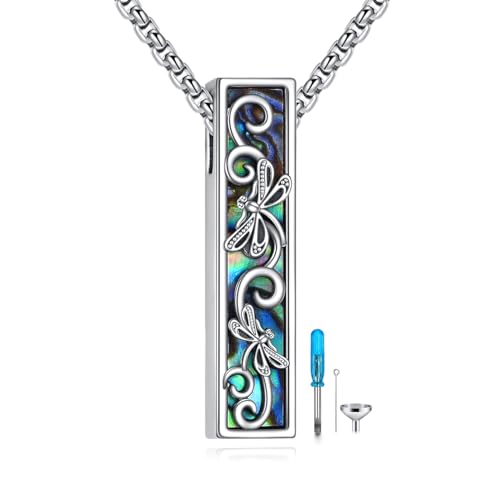 Cremation Urn Necklace for Ashes 925 Sterling Silver Moon Phase/Tree of Life/Hummingbird/Moss Agate/Opal/Compass/Mountain/Butterfly/Turquoise/Sunflower/Dragonfly/Cross Pendant Necklace Cremation Memorial Keepsake Urn Jewelry for Women Men - style: Dragonf