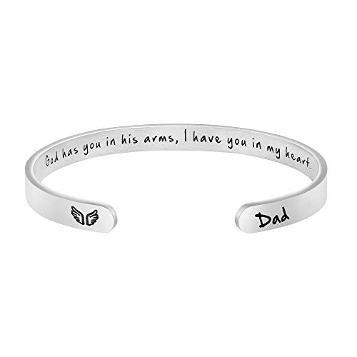 Memorial Gifts for Loss of Mom Dad In Memory of Jewelry Sympathy Bracelet | Bereavement Cuff Secret Message Engraved Grief Gifts for Women - style: Dad Memorial Gift-God has you in his arms