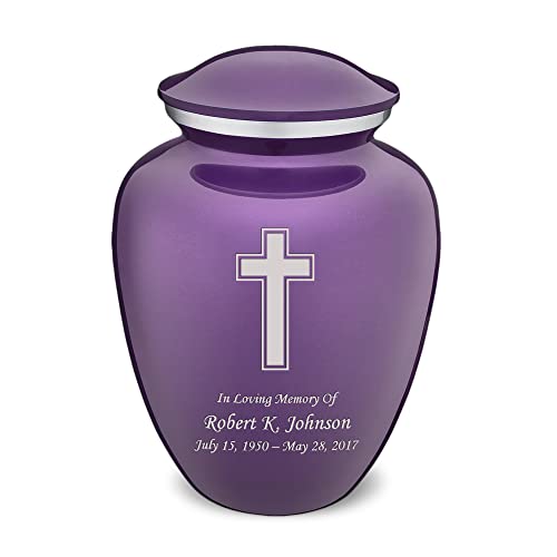 Adult Personalized Simple Cross Cremation Urns for Human Ashes I Large Purple Funeral Urn for Men and Women I 200 lbs - color: Purple