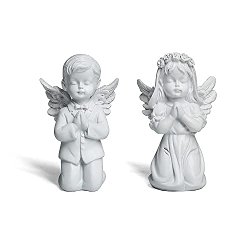 YUEOECOR 2PCS Cherubs Angels Resin Garden Statue Figurine, Adorable Angel Sculpture Memorial Statue Indoor Outdoor Home Garden Decoration (A 2PCS White) - color: A 2pcs White