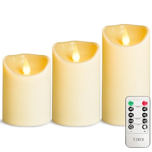 YIWER Plastic Flameless Battery Candles,Battery Powered LED Candle with Remote Control and Timer Electric Fake Flickering Light Pack of 3 D3 H4 5“6“ - color: D3"-Plastic, size: 3PCS