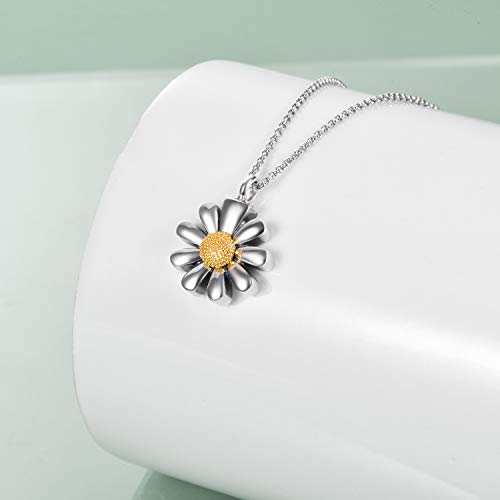URONE Urn Necklaces for Ashes 925 Sterling Silver Abalone Shell Tree of Life Cremation Jewelry for Ashes Memory Jewelry for Women Men - style: Daisy