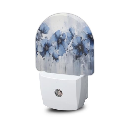 Blue Flower Night Light, Vintage Nightlight Plug into Wall with Dusk to Dawn Sensor, LED Lamp Energy Saving Lights for Men Women Boys Girls,Lamp for Bedroom Bathroom Hallway - color: Vintage Blue Flower