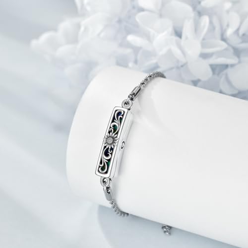 ONEFINITY Urn Bracelet for Ashes 925 Sterling Silver Abalone Shell Hummingbird/Dragonfly/Butterfly/Sunflower Cremation Jewelry for Ashes Keepsake Pendant Locket Bracelet for Women Mom - style: A-Sunflower