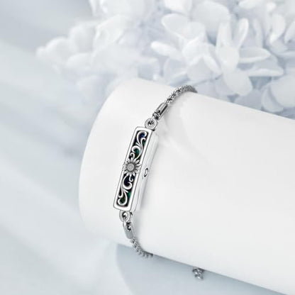 ONEFINITY Urn Bracelet for Ashes 925 Sterling Silver Abalone Shell Hummingbird/Dragonfly/Butterfly/Sunflower Cremation Jewelry for Ashes Keepsake Pendant Locket Bracelet for Women Mom - style: A-Sunflower