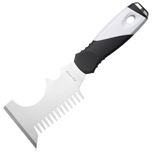 Mister Rui 5-in-1 Paint Brush Comb & Roller Cleaner, Stainless, Hammer Base | Anti-slip grip for comfort. For pro painters & DIYers. Removes dried paint from brushes & rollers. Hammer base for hanging - color: Black+gray