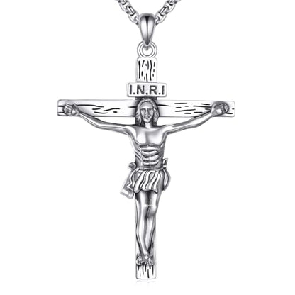 925 Sterling Silver Cross Necklace for Men & Women Crucifix Jesus/Cross Pendant with 22"+2" Stainless Steel Chain Jewelry Gift for Christmas, Father's Day, Mother's Day, Birthday-Gift Box Included - style: B04 Crucifix