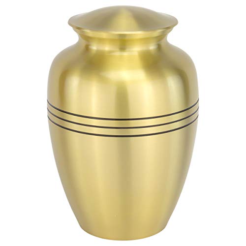 Classic Three Bands Gold Cremation Urn - Extra Large, Brass, 12 Inches High - color: Three Band - Gold
