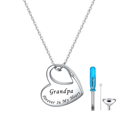 Heart Urn Necklace for Ashes Cremation Jewelry Forever in My Heart Engraved Stainless Steel Keepsake Waterproof Memorial Pendant for loved One with Filling Kit - color: Grandpa