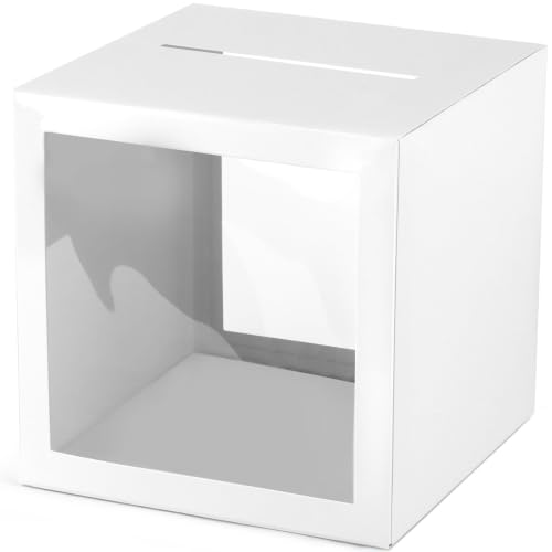 Hxezoc White Card Box with Slot 7.9" Wedding Favors Card Box Receiving Money Envelope Holder for Reception, Wedding, Baby Showers, Retirement, Anniversary, Birthday Party, Graduation Decorations - color: White Clear