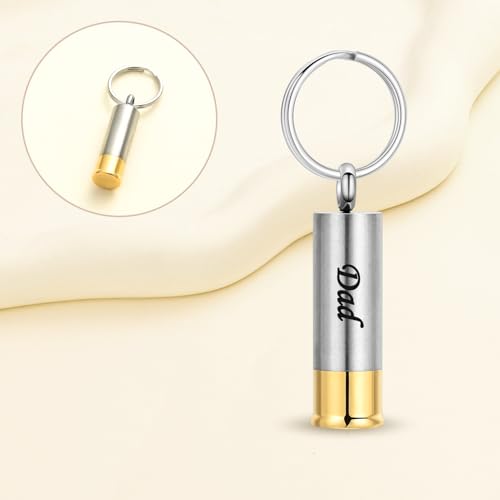 Oinsi Shotgun Shell Cremation Jewelry Urn Necklace For Ashes Of Loved Ones -Dad/Mom/Son/Grandma/Grandpa Cylinder Memorial Locket Pendant Necklace - color: Dad (Keychain)