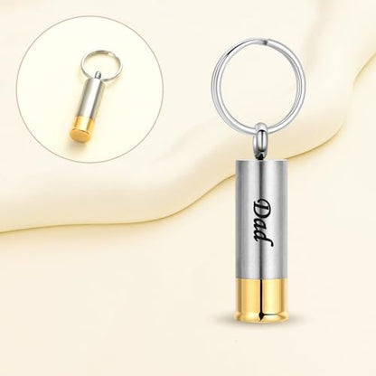 Oinsi Shotgun Shell Cremation Jewelry Urn Necklace For Ashes Of Loved Ones -Dad/Mom/Son/Grandma/Grandpa Cylinder Memorial Locket Pendant Necklace - color: Dad (Keychain)
