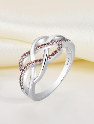 YL Celtic Knot Rings 925 Sterling Silver Twisted Knot Ring Birthstone Infinity Statement Jewelry for Women-size5 - color: 01-garnet-Jan