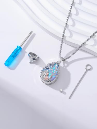 Tree of Life Urn Necklace for Ashes/Pet Cremation Teardrop Moonstone Necklace Pendant Jewelry Gifts for Mom Wife Women Birthday Christmas Memorial Day - color: cat-urn